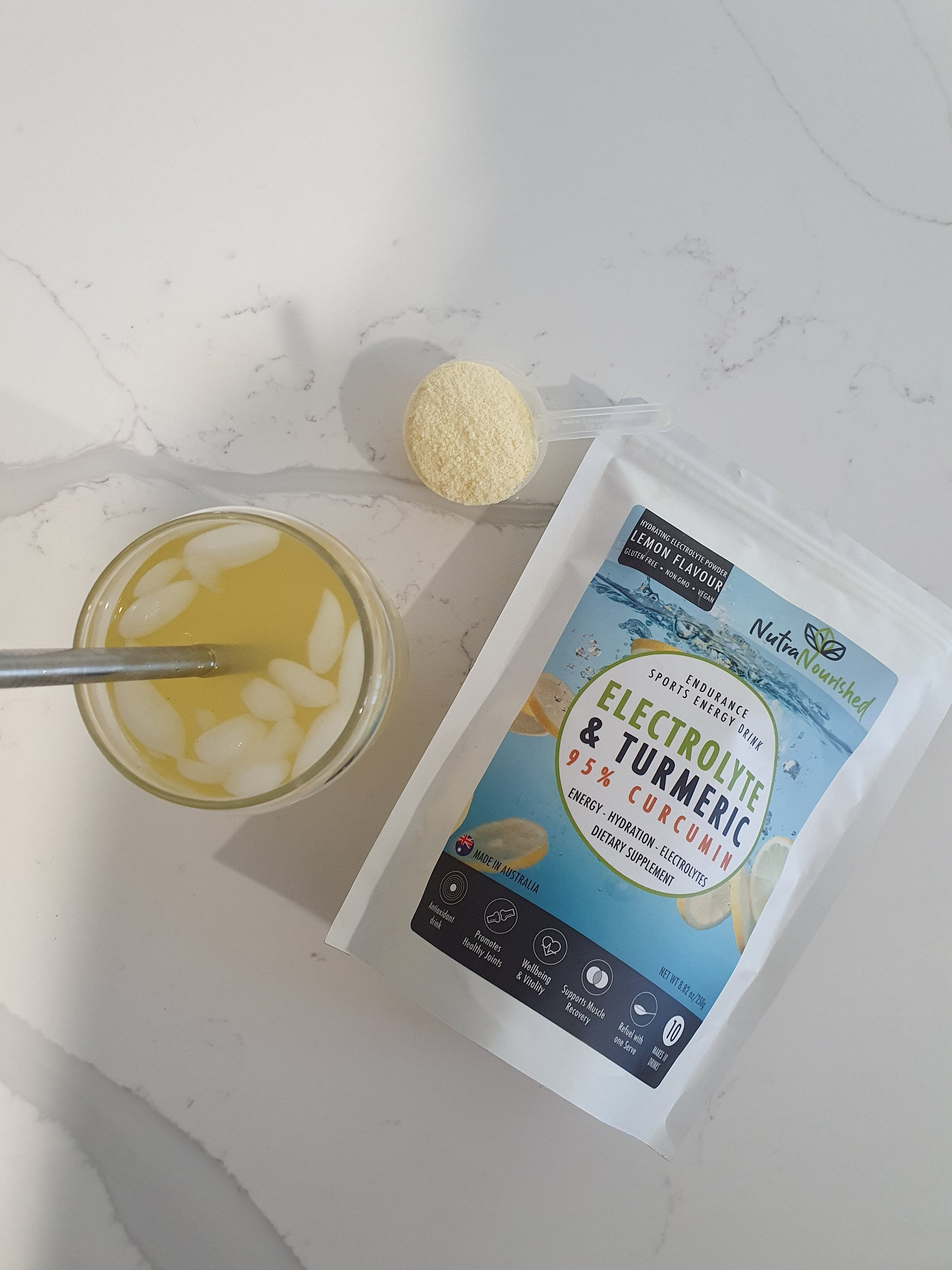 Electrolyte Powder & 95% Pure Organic Curcumin - Lemon Flavour, 250g V497-ELECTRO-CURC-250G-FBM