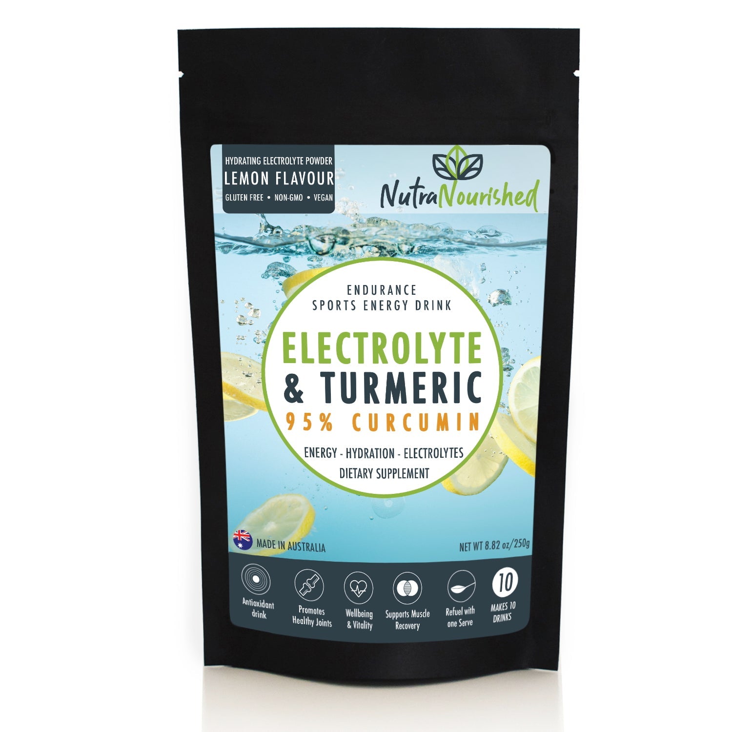Electrolyte Powder & 95% Pure Organic Curcumin - Lemon Flavour, 250g V497-ELECTRO-CURC-250G-FBM