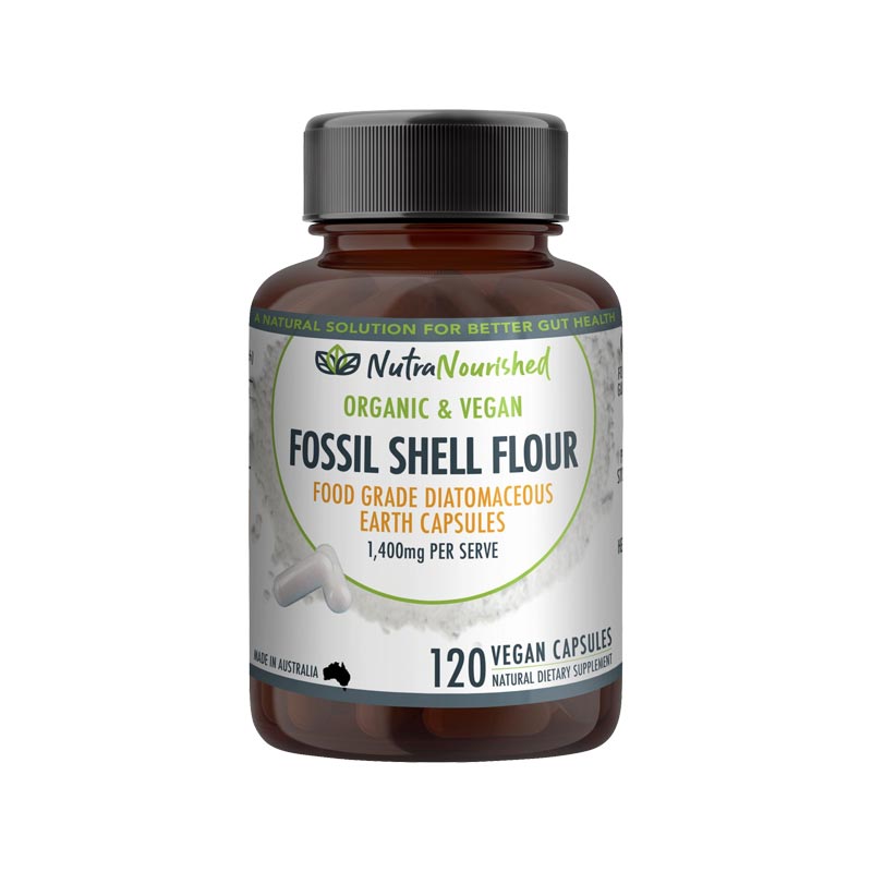 Fossil Shell Flour Capsules (vegan)- Food Grade Diatomaceous Earth 120 caps V497-FSF-CAPS-120
