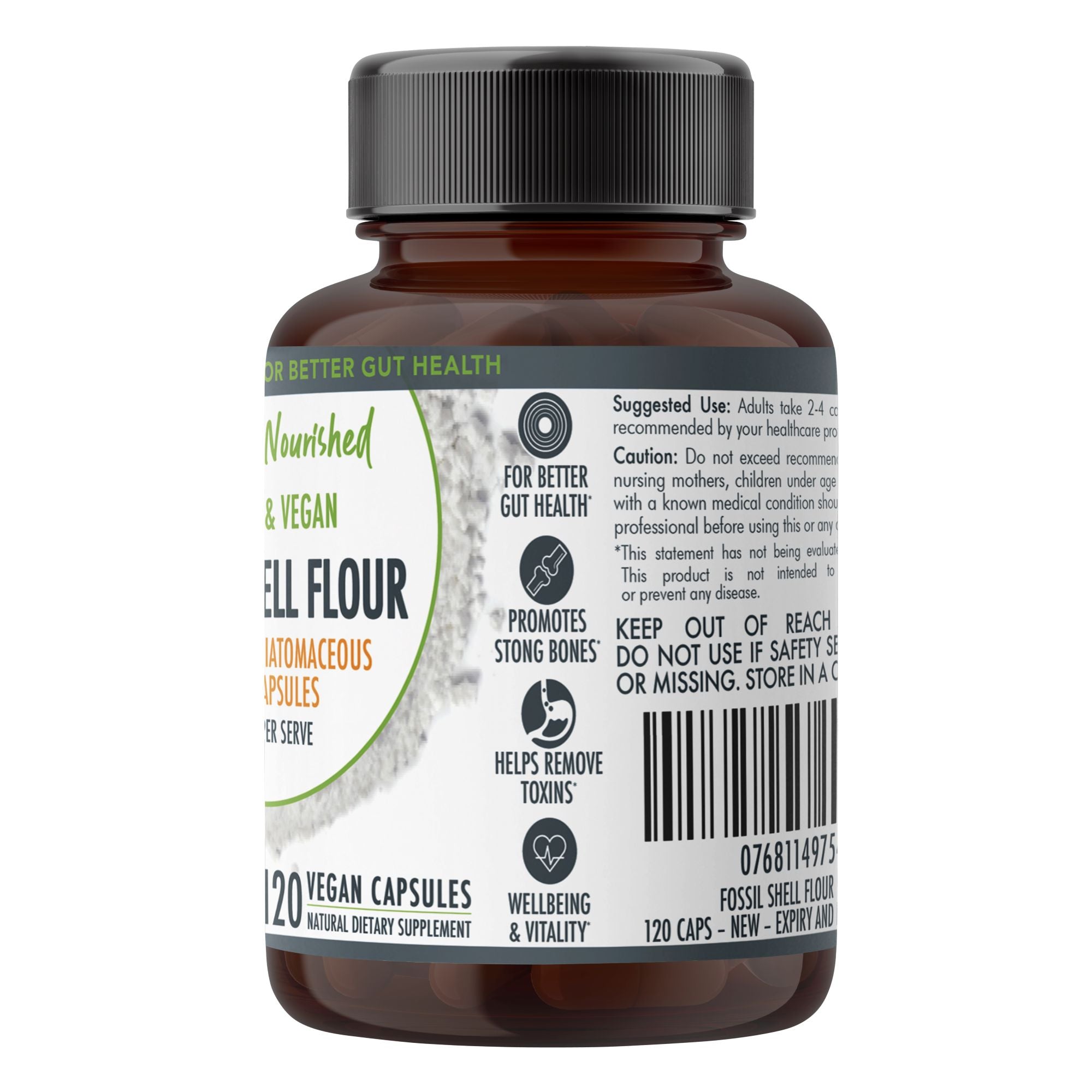 Fossil Shell Flour Capsules (vegan)- Food Grade Diatomaceous Earth 120 caps V497-FSF-CAPS-120