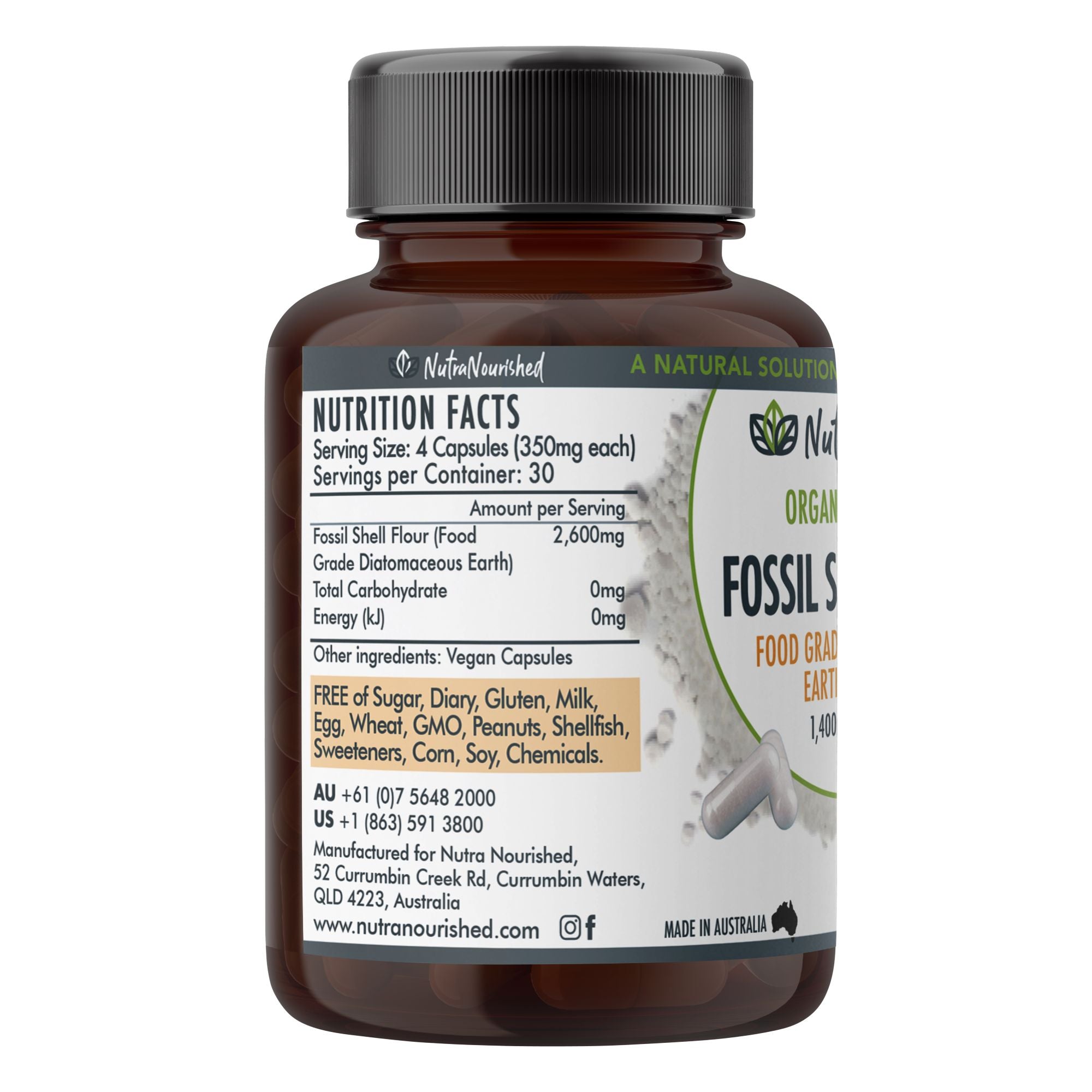Fossil Shell Flour Capsules (vegan)- Food Grade Diatomaceous Earth 120 caps V497-FSF-CAPS-120