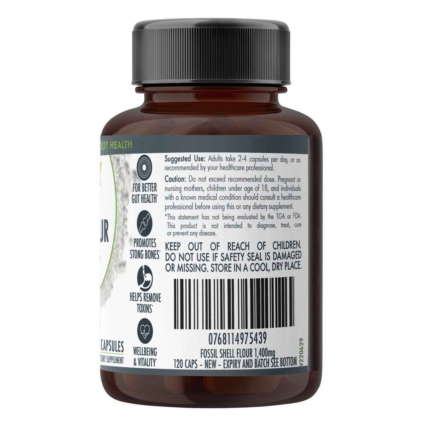 Fossil Shell Flour Capsules (vegan)- Food Grade Diatomaceous Earth 120 caps V497-FSF-CAPS-120