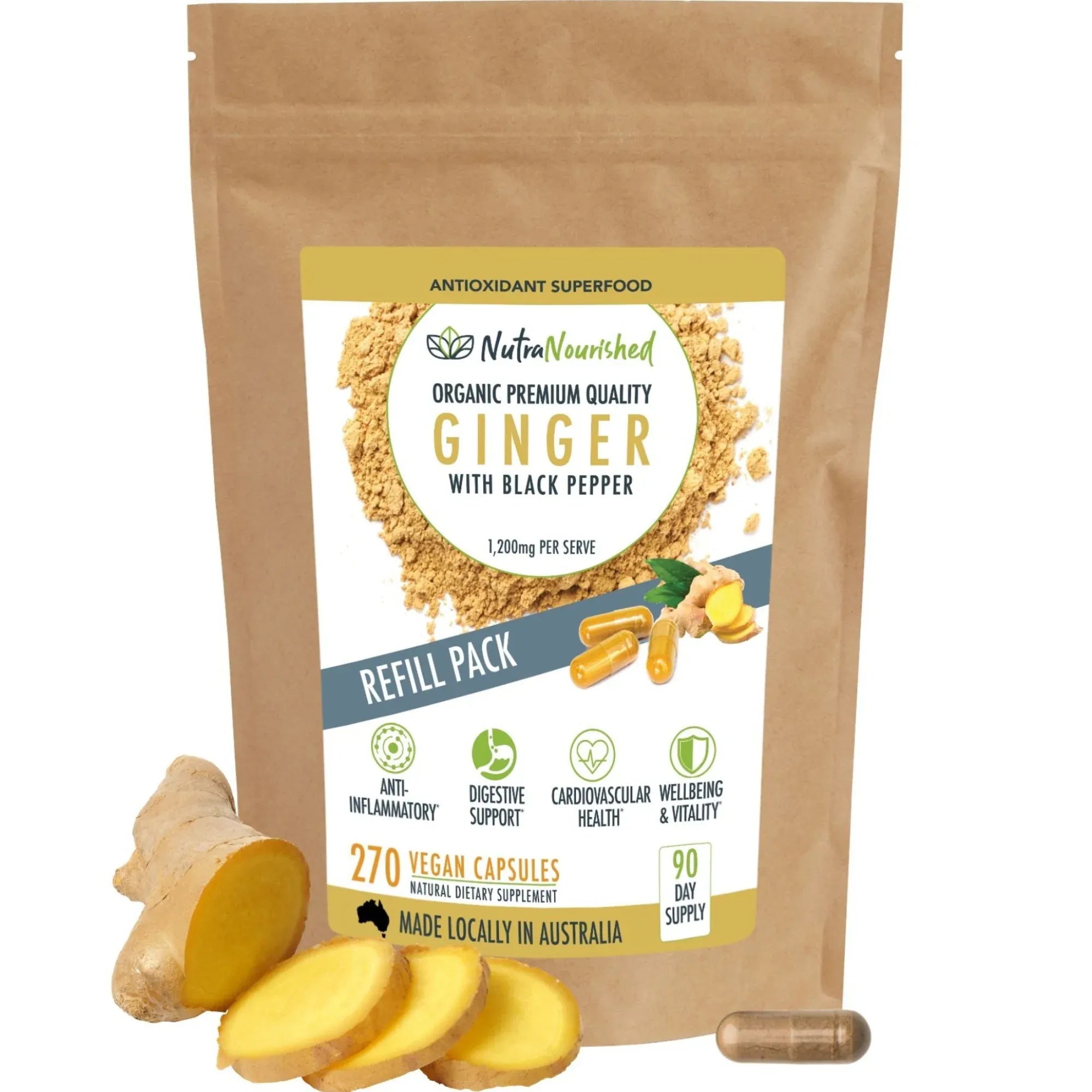 Organic Ginger Powder Capsules - Refill Bag V497-GINGER-CAPS-270