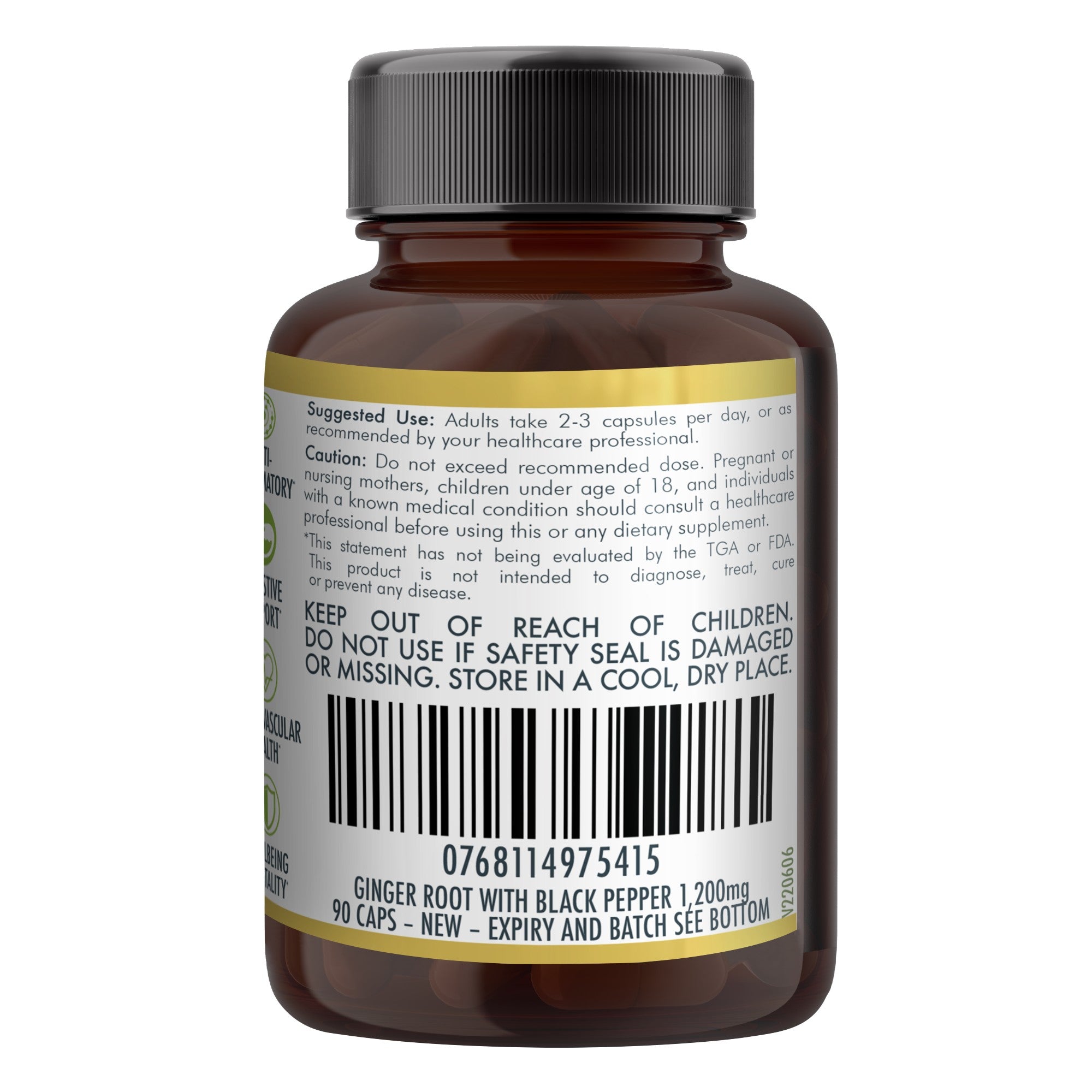 Ginger Capsules Organic Vegan - 90 Vegan Capsules V497-GINGER-CAPS-90