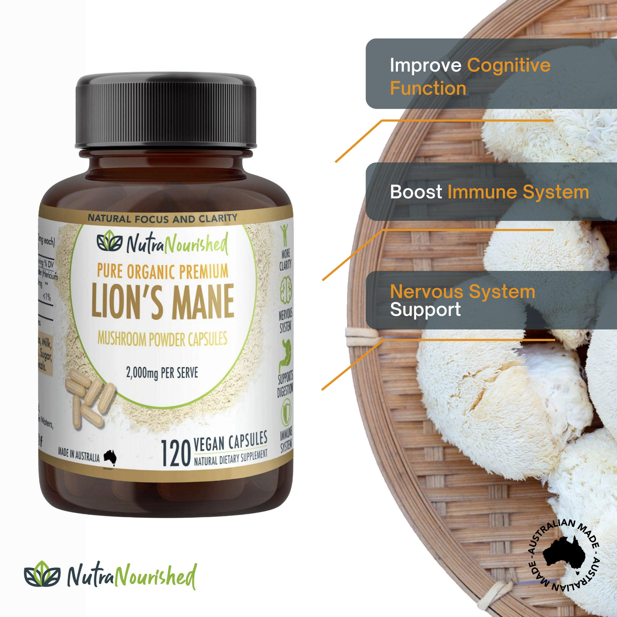 Lion's Mane Mushroom Hericium erinaceus (2,000mg) 120 Vegan Capsules V497-LIONSMANE_CAPS_120
