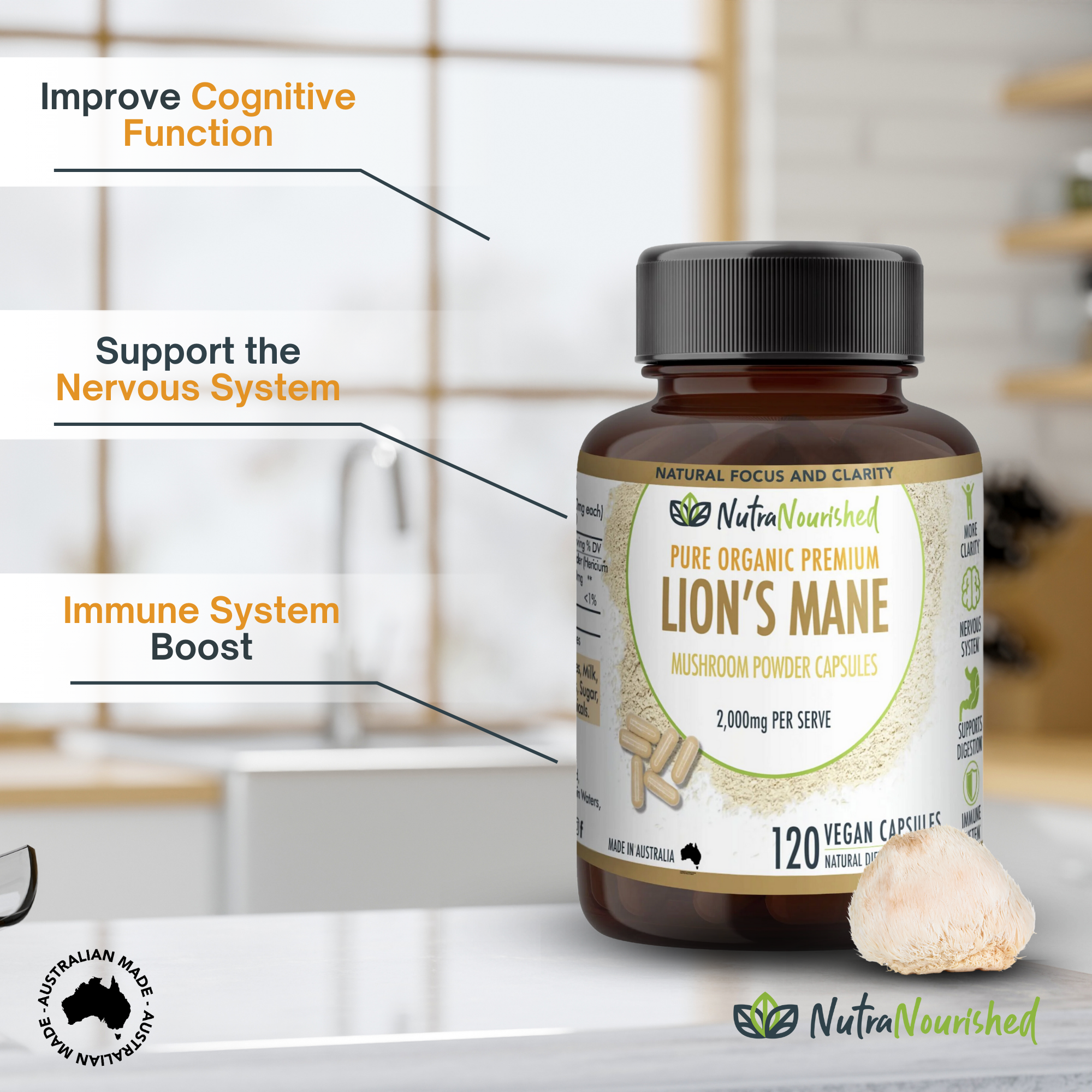 Lion's Mane Mushroom Hericium erinaceus (2,000mg) 120 Vegan Capsules V497-LIONSMANE_CAPS_120