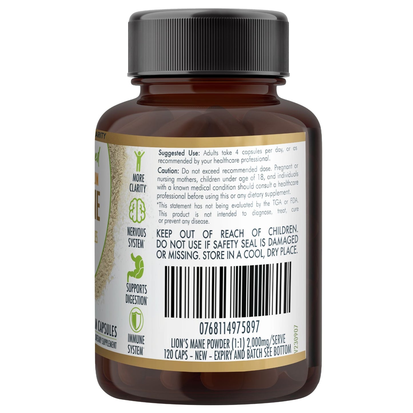 Lion's Mane Mushroom Hericium erinaceus (2,000mg) 120 Vegan Capsules V497-LIONSMANE_CAPS_120