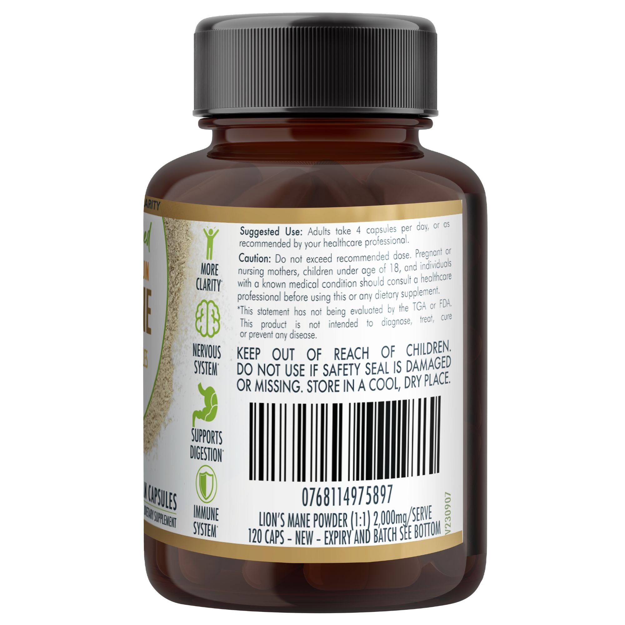 Lion's Mane Mushroom Hericium erinaceus (2,000mg) 120 Vegan Capsules V497-LIONSMANE_CAPS_120