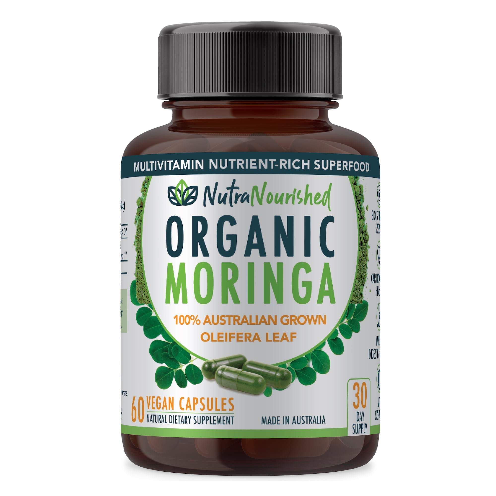Organic Pure Moringa Leaf Capsules , 60 Vegan Capsules V497-MORINGA-CAPS-60