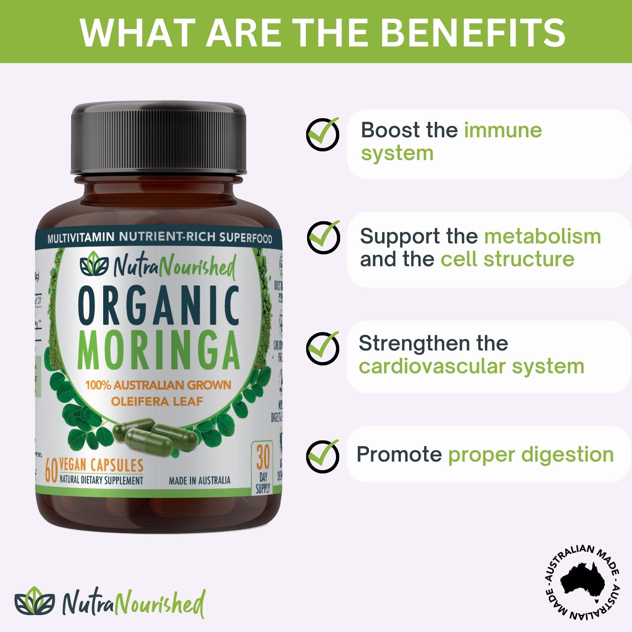 Organic Pure Moringa Leaf Capsules , 60 Vegan Capsules V497-MORINGA-CAPS-60