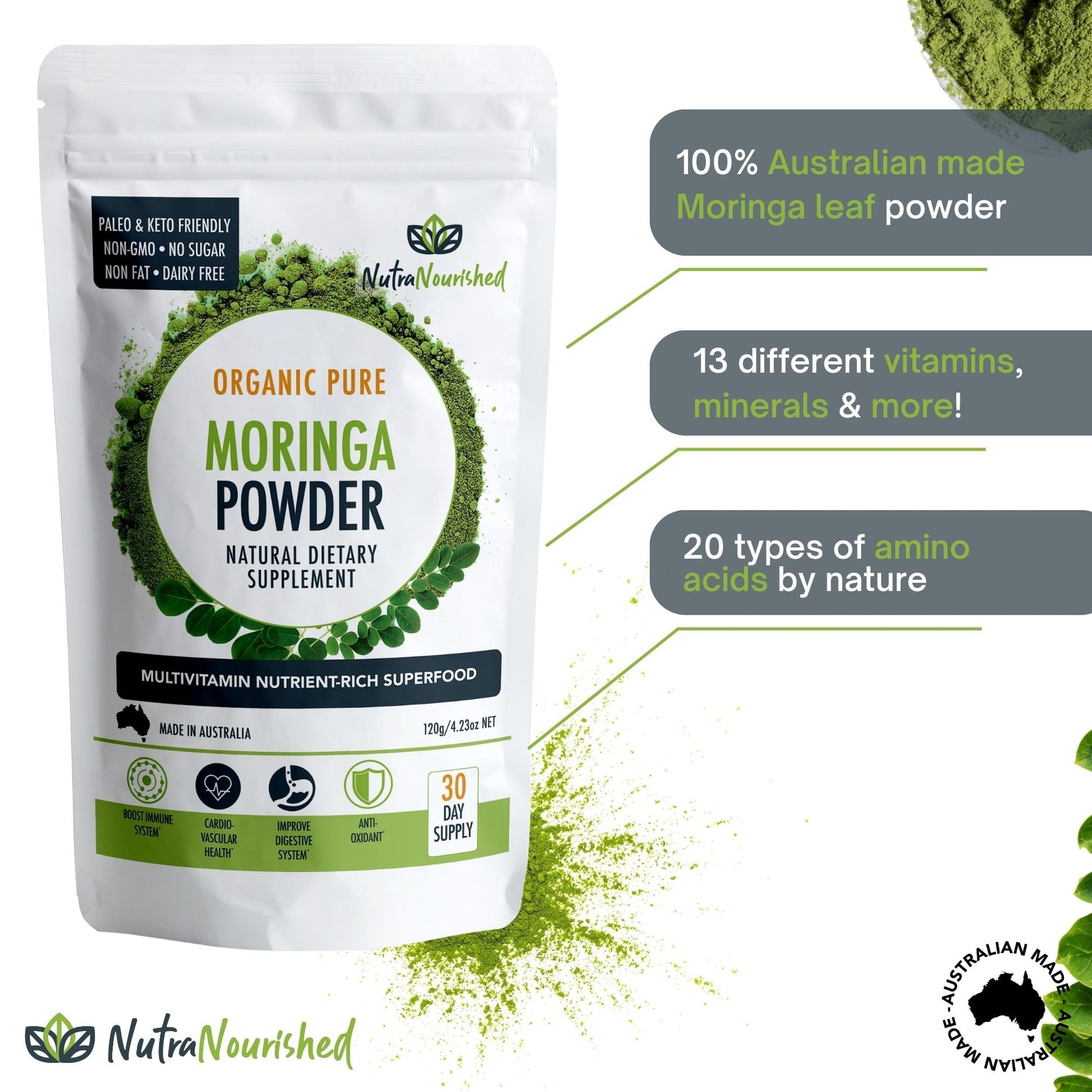 Organic Pure Moringa Leaf Powder 120g V497-MORINGA-POWDER-120