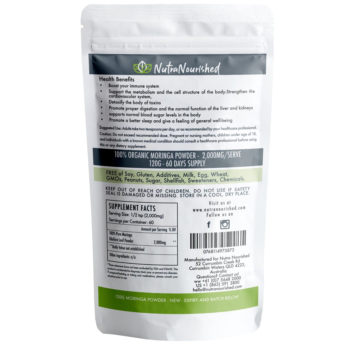 Organic Pure Moringa Leaf Powder 120g V497-MORINGA-POWDER-120