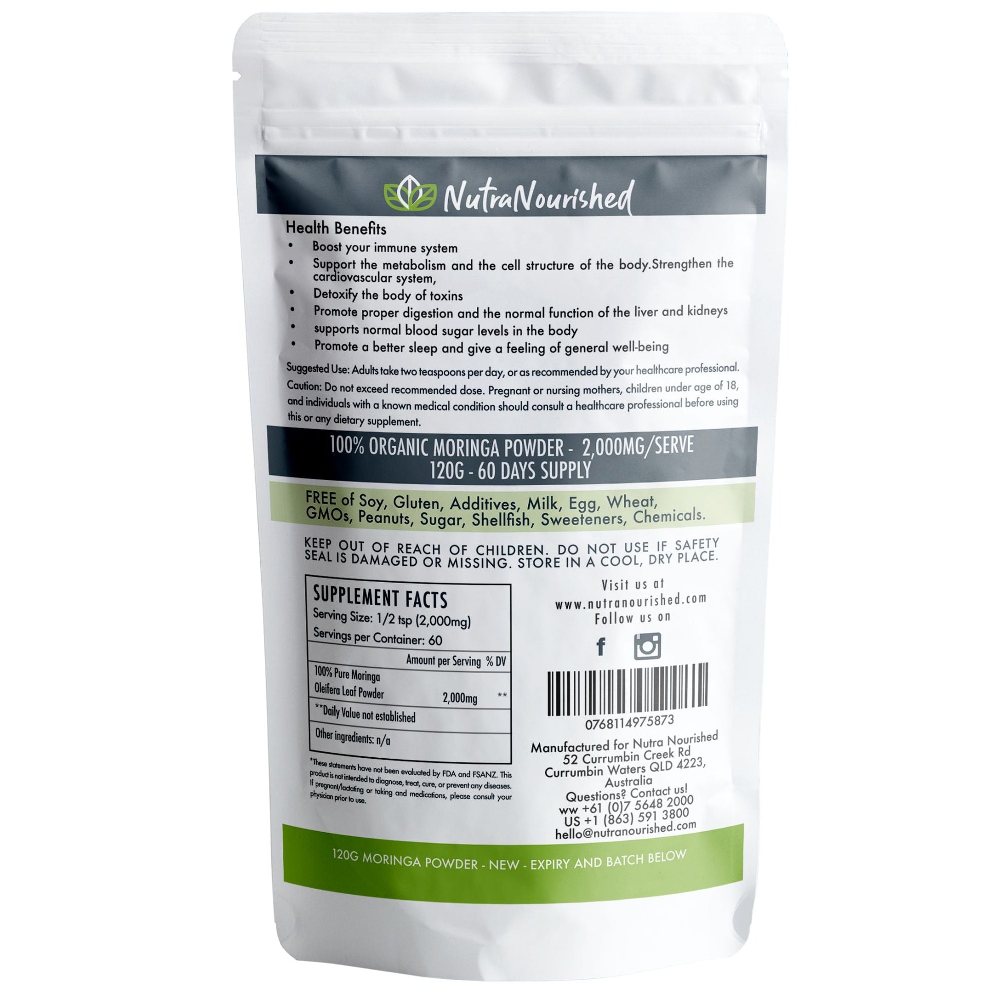 Organic Pure Moringa Leaf Powder 120g V497-MORINGA-POWDER-120