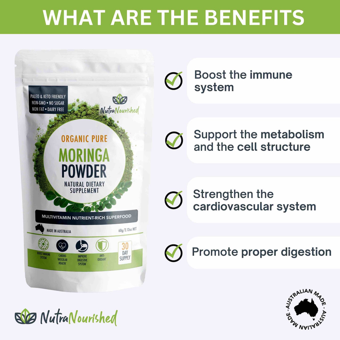Organic Pure Moringa Leaf Powder 60g V497-MORINGA-POWDER-60