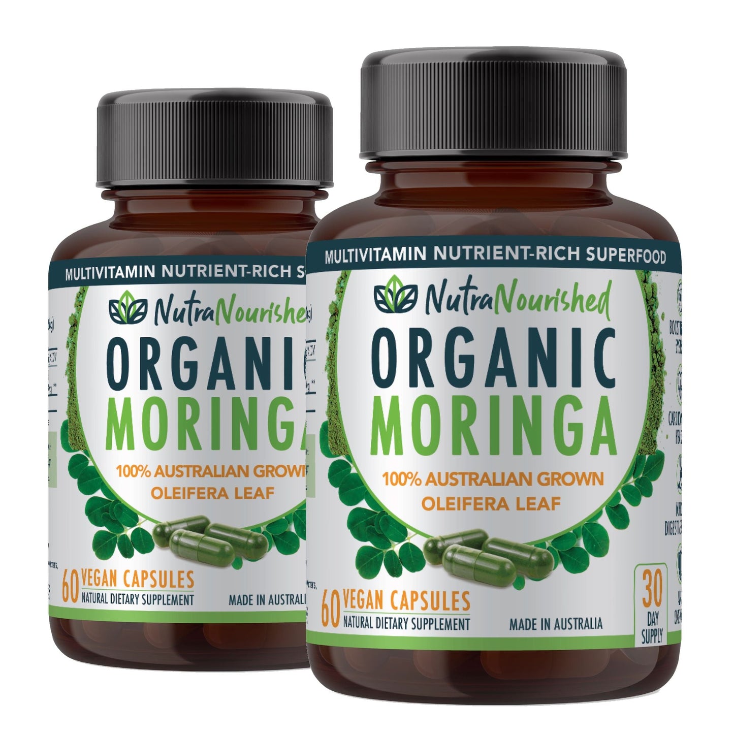 VALUE BUNDLE: Organic Pure Moringa Leaf Capsules - Australian Grown - 2 x 60 Vegan Capsules (2 Months Supply) V497-MORINGA_CAPS_120