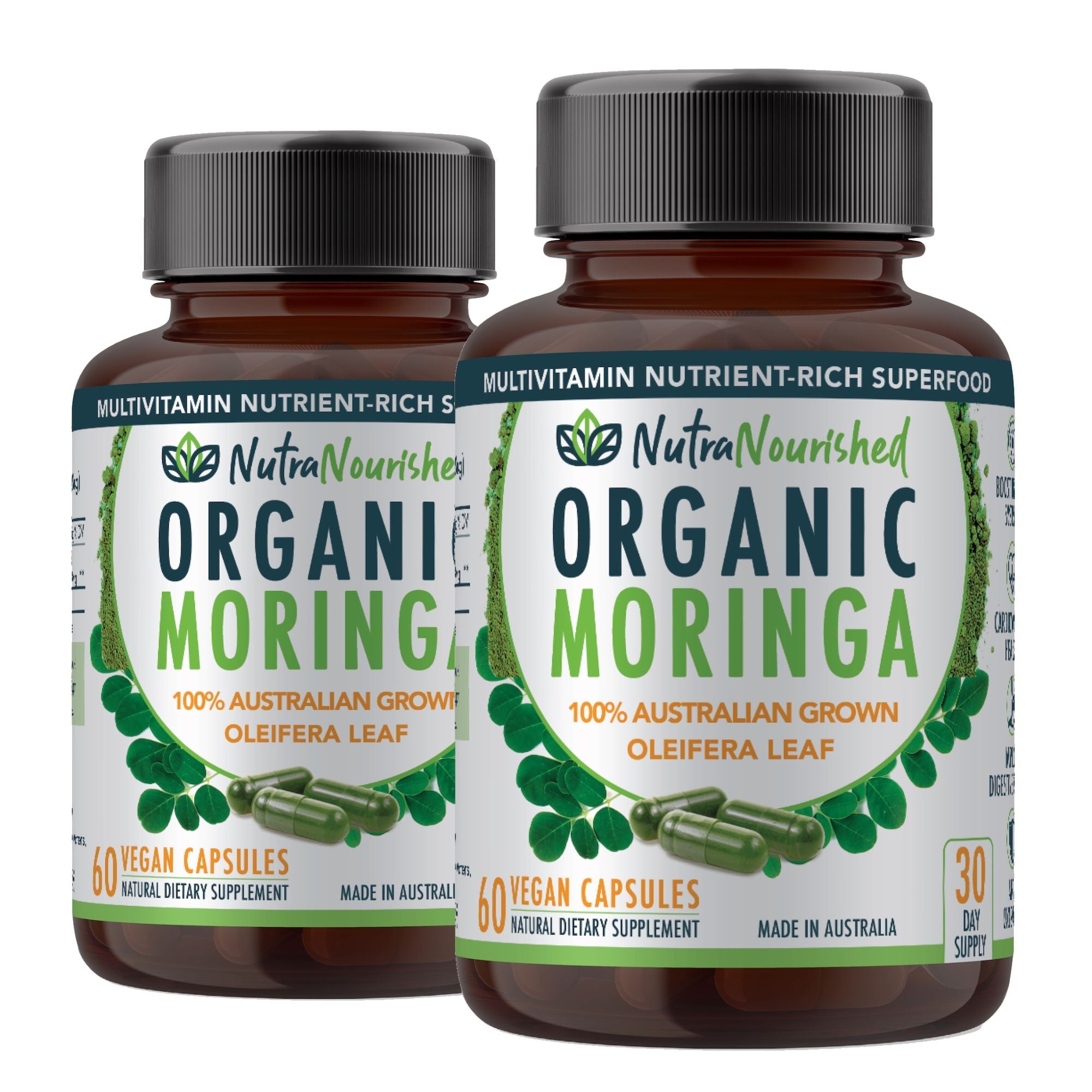 VALUE BUNDLE: Organic Pure Moringa Leaf Capsules - Australian Grown - 2 x 60 Vegan Capsules (2 Months Supply) V497-MORINGA_CAPS_120