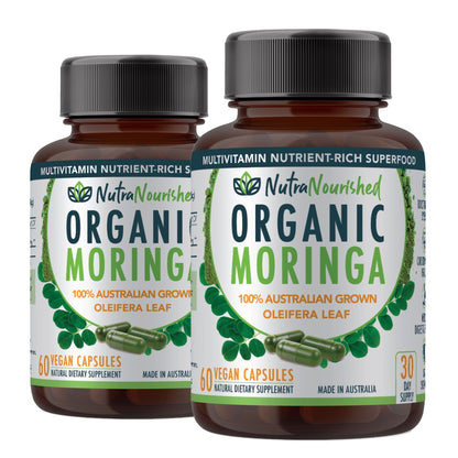 VALUE BUNDLE: Organic Pure Moringa Leaf Capsules - Australian Grown - 2 x 60 Vegan Capsules (2 Months Supply) V497-MORINGA_CAPS_120