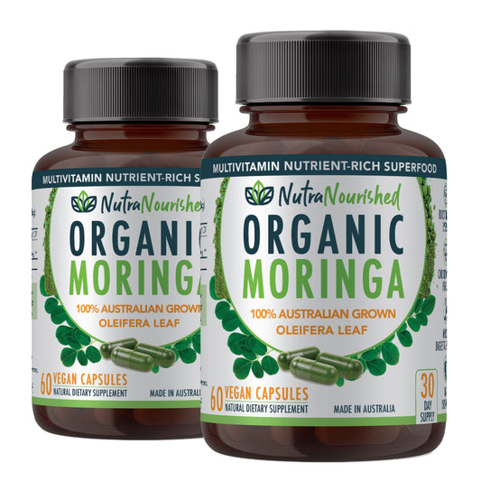 VALUE BUNDLE: Organic Pure Moringa Leaf Capsules - Australian Grown - 2 x 60 Vegan Capsules (2 Months Supply) V497-MORINGA_CAPS_120