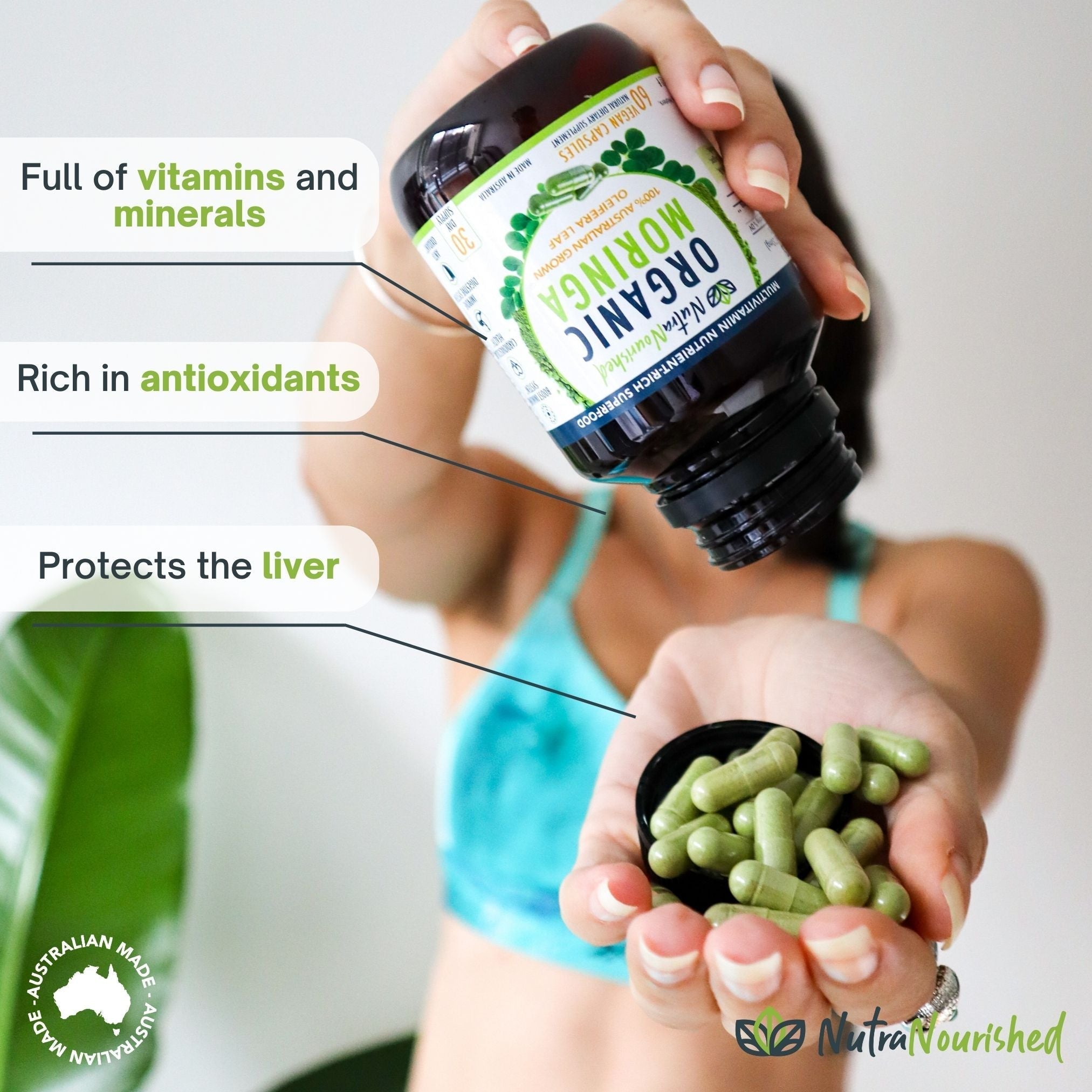 VALUE BUNDLE: Organic Pure Moringa Leaf Capsules - Australian Grown - 2 x 60 Vegan Capsules (2 Months Supply) V497-MORINGA_CAPS_120
