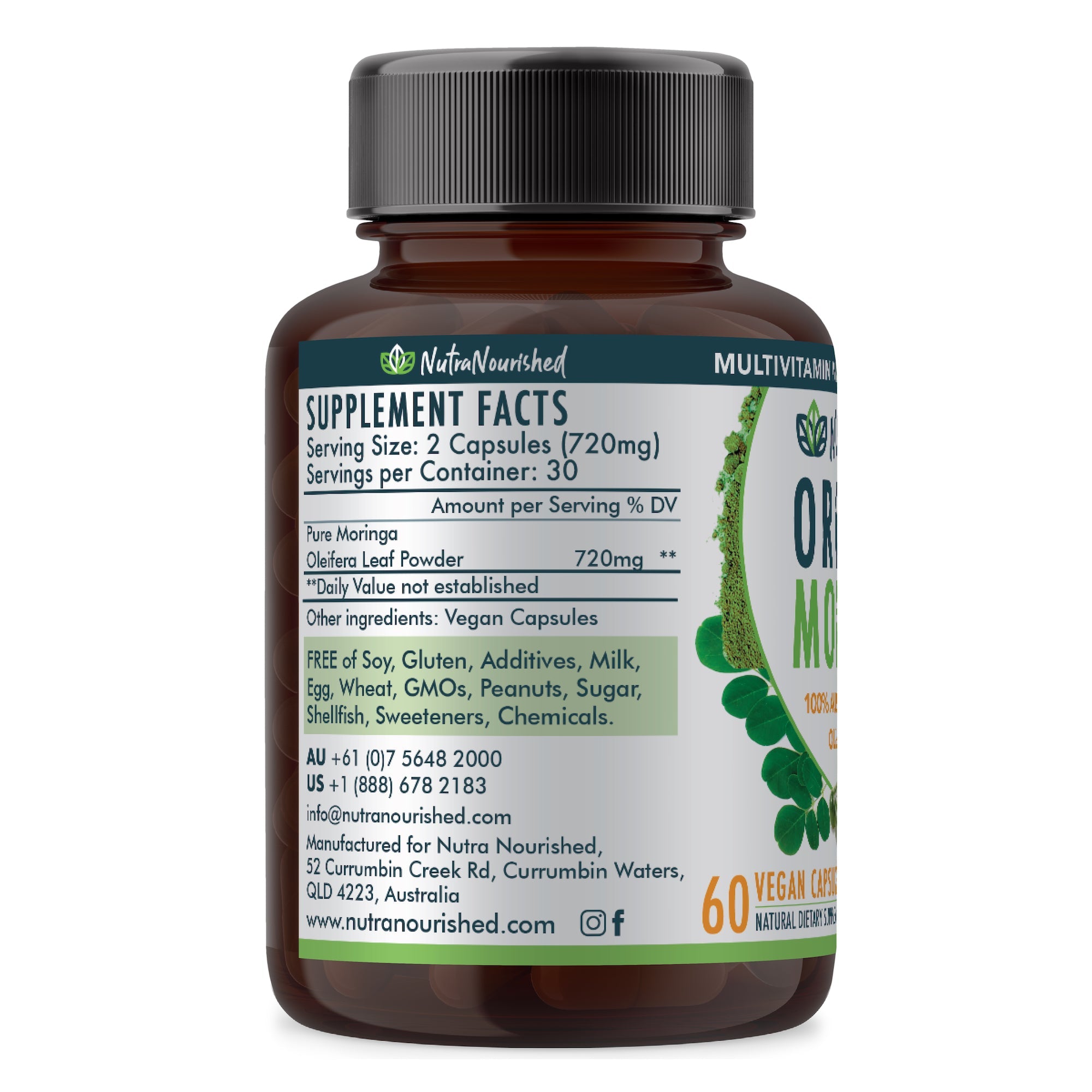 VALUE BUNDLE: Organic Pure Moringa Leaf Capsules - Australian Grown - 2 x 60 Vegan Capsules (2 Months Supply) V497-MORINGA_CAPS_120