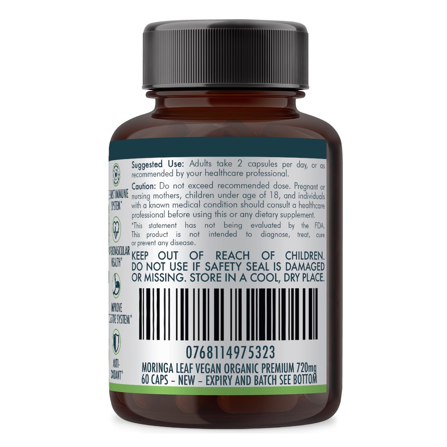 VALUE BUNDLE: Organic Pure Moringa Leaf Capsules - Australian Grown - 2 x 60 Vegan Capsules (2 Months Supply) V497-MORINGA_CAPS_120
