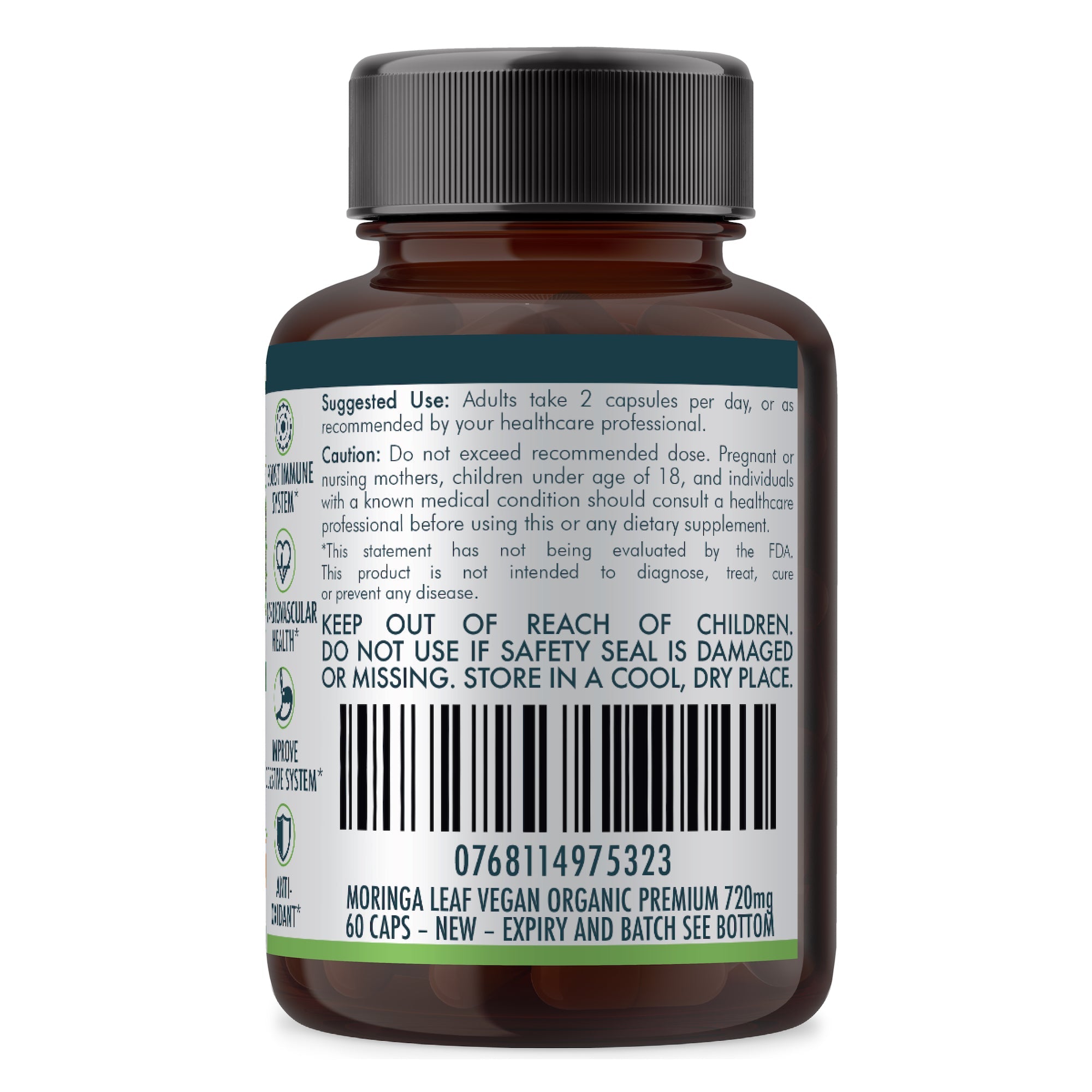 VALUE BUNDLE: Organic Pure Moringa Leaf Capsules - Australian Grown - 2 x 60 Vegan Capsules (2 Months Supply) V497-MORINGA_CAPS_120