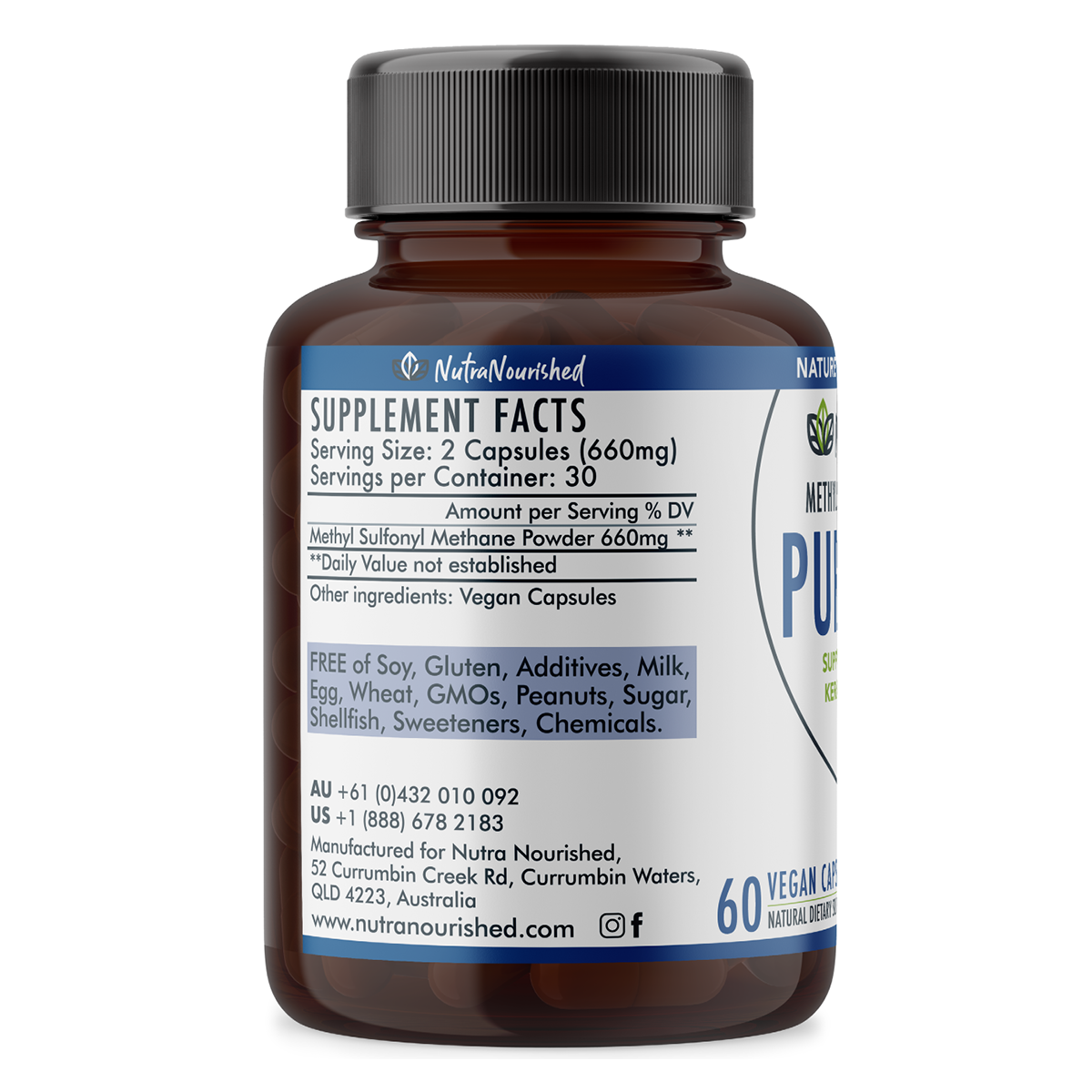 Pure MSM Capsules - Methyl Sulfonyl Methane - (660mg), 60 Vegan Capsules/1 Month V497-MSM-CAPS-60