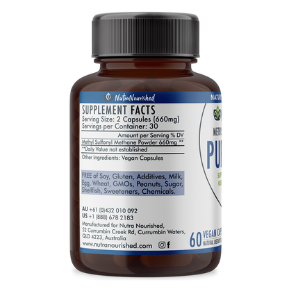 Pure MSM Capsules - Methyl Sulfonyl Methane - (660mg), 60 Vegan Capsules/1 Month V497-MSM-CAPS-60
