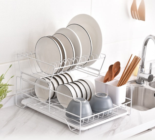 2 Tier Dish Drainer with Cutlery Holder White V498-2TIERSHELFWH