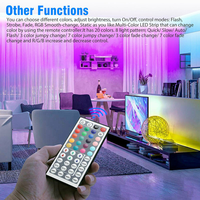 Waterproof 12V RGB 5M 3528 300 LED Strips Lights 44 Keys Controller V498-3528LIGHT