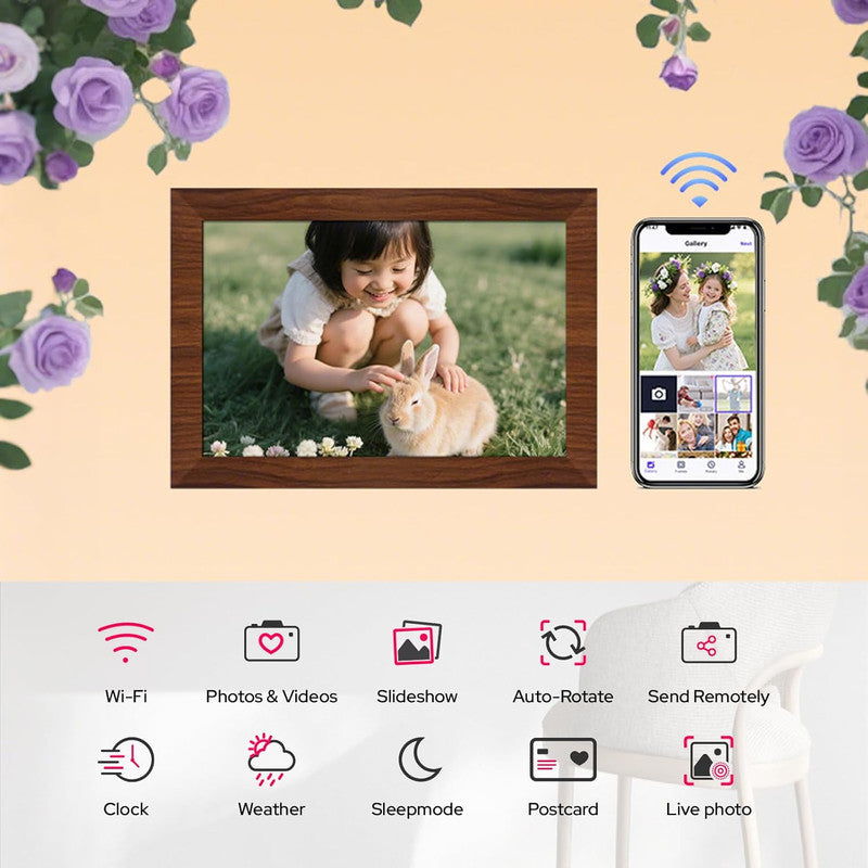 10.1 Inch Digital Picture Frame - 1280 * 800 HD WiFi Enabled with Load from Phone Capability, 32GB Memory V498-DIGITALFRAMEDW