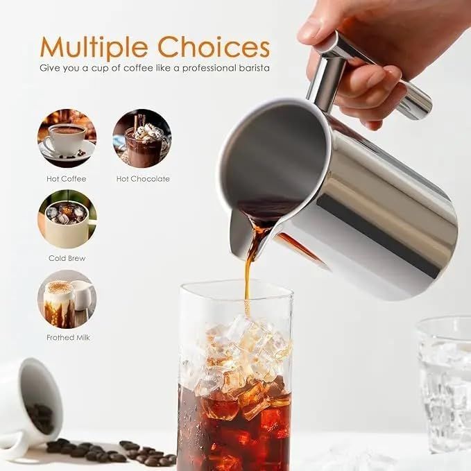 Silver French Press Coffee Maker 1000ml with Coffee Bean Can + Extra Filter Gift Set V498-FRENCHPRESS1000SETSL