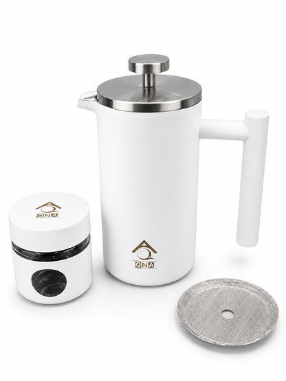 White French Press Coffee Maker 1000ml with Coffee Bean Can + Extra Filter Gift Set V498-FRENCHPRESS1000SETWH