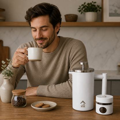 White French Press Coffee Maker 1000ml with Coffee Bean Can + Extra Filter Gift Set V498-FRENCHPRESS1000SETWH