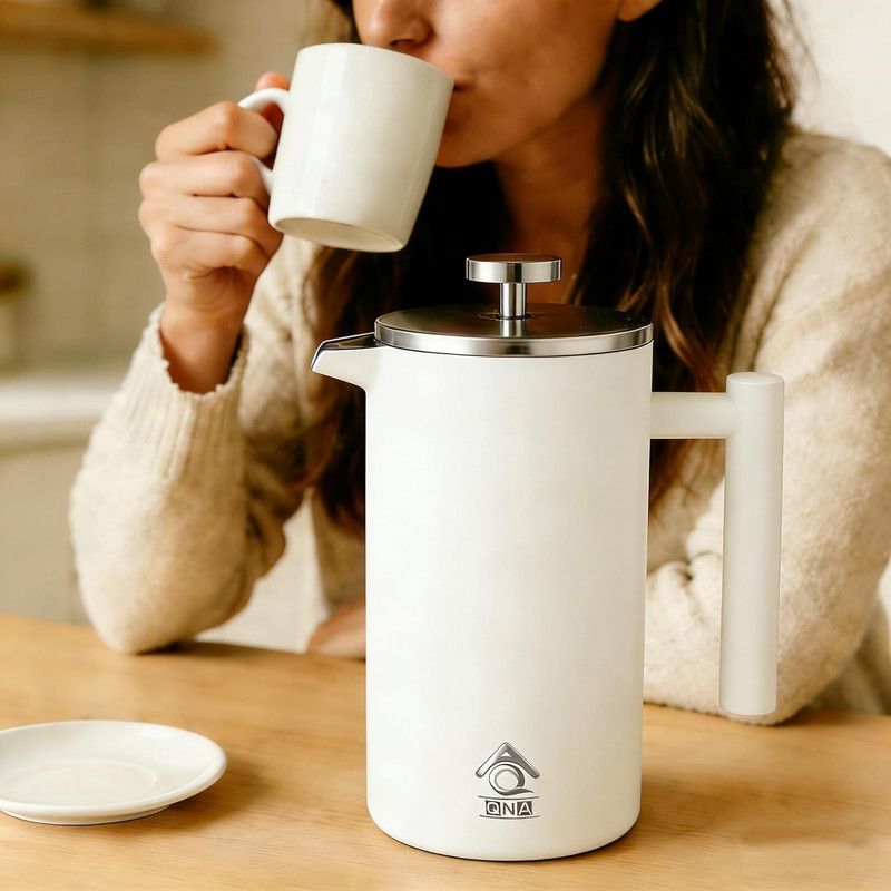 White French Press Coffee Maker 1000ml with Coffee Bean Can + Extra Filter Gift Set V498-FRENCHPRESS1000SETWH