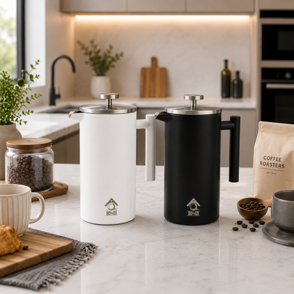 White French Press Coffee Maker 1000ml with Coffee Bean Can + Extra Filter Gift Set V498-FRENCHPRESS1000SETWH