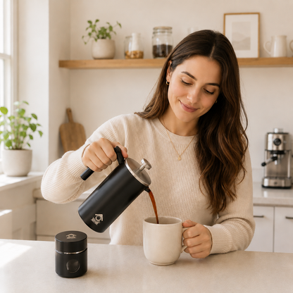 Black French Press Coffee Maker 350ml with Coffee Bean Can + Extra Filter Gift Set V498-FRENCHPRESS350SETBK