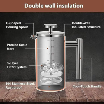 Black French Press Coffee Maker 350ml with Coffee Bean Can + Extra Filter Gift Set V498-FRENCHPRESS350SETBK