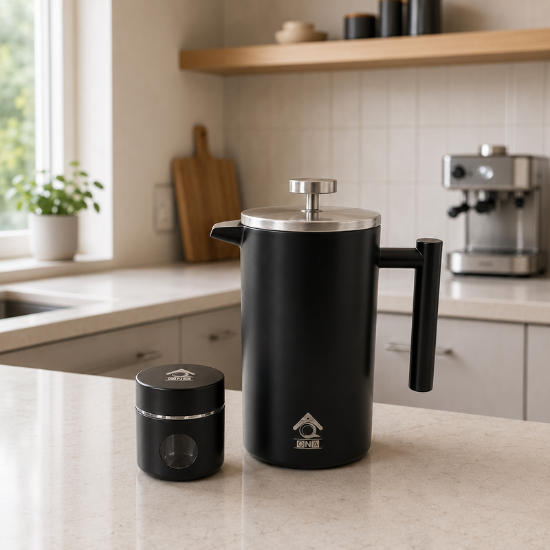 Black French Press Coffee Maker 350ml with Coffee Bean Can + Extra Filter Gift Set V498-FRENCHPRESS350SETBK