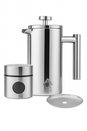 Silver French Press Coffee Maker 350ml with Coffee Bean Can + Extra Filter Gift Set