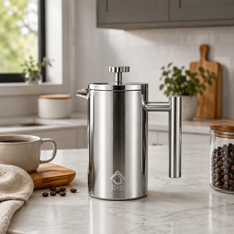 Silver French Press Coffee Maker 350ml with Coffee Bean Can + Extra Filter Gift Set
