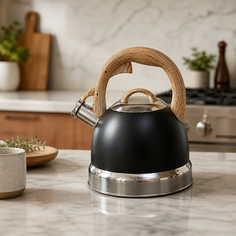 2.9L Whistling Kettle Stainless Steel Foldable Handle Camping Home Office Black V498-KETTLEBLACK