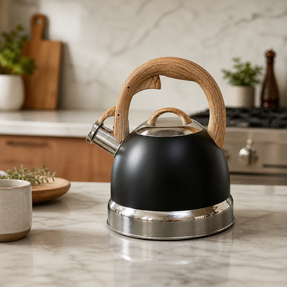 2.9L Whistling Kettle Stainless Steel Foldable Handle Camping Home Office Black V498-KETTLEBLACK