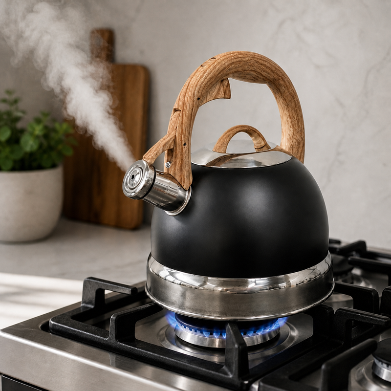 2.9L Whistling Kettle Stainless Steel Foldable Handle Camping Home Office Black V498-KETTLEBLACK