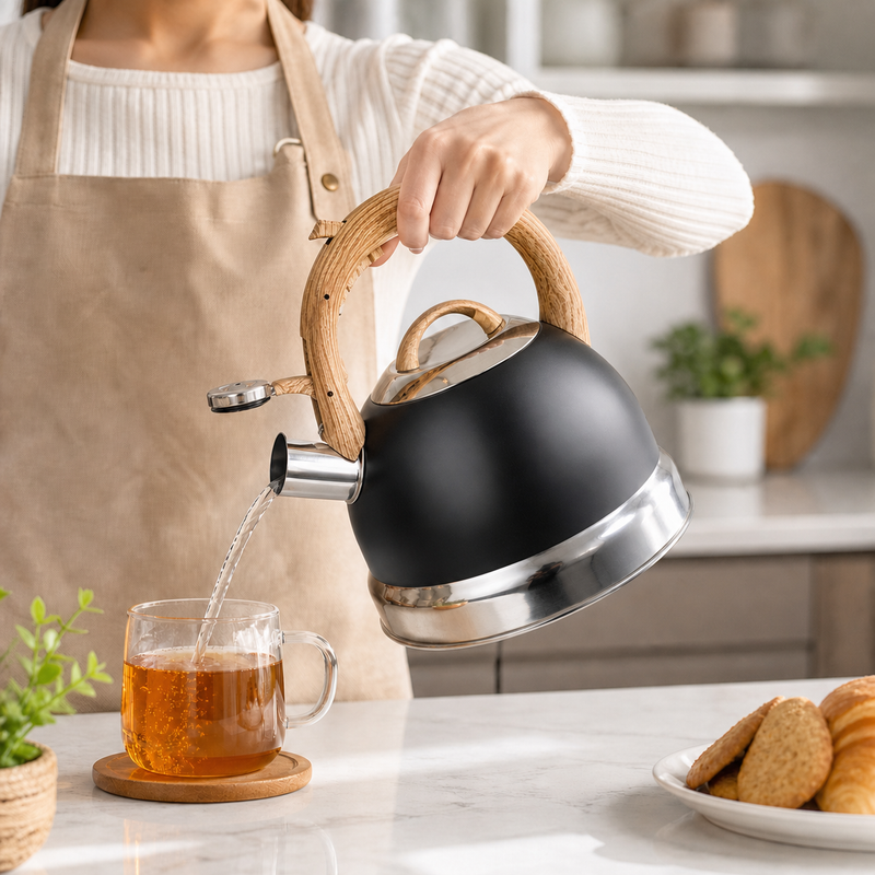 2.9L Whistling Kettle Stainless Steel Foldable Handle Camping Home Office Black V498-KETTLEBLACK