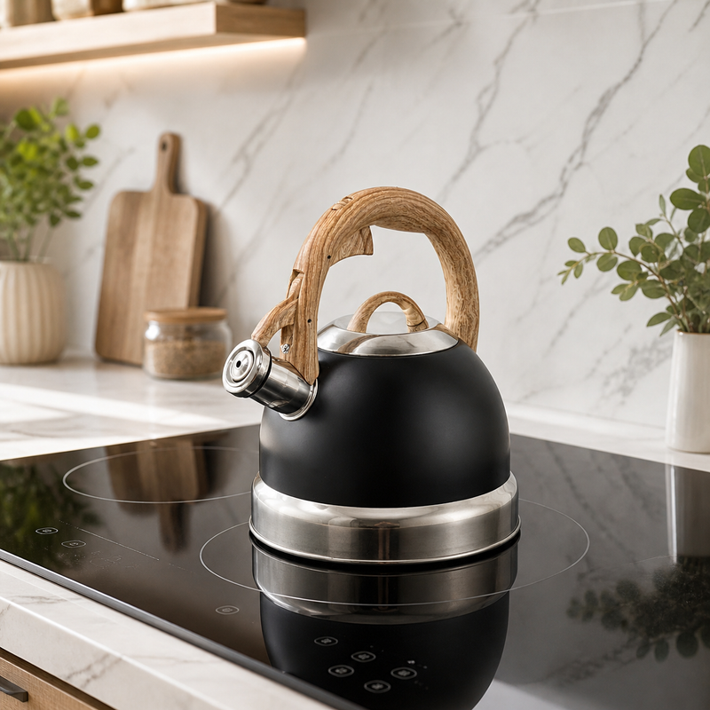 2.9L Whistling Kettle Stainless Steel Foldable Handle Camping Home Office Black V498-KETTLEBLACK