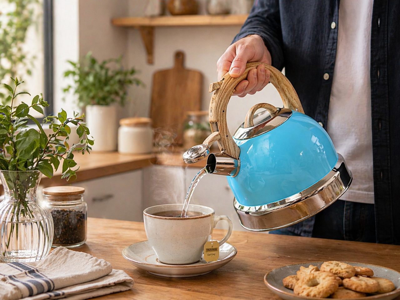 2.9L Whistling Kettle Stainless Steel Foldable Handle Camping Home Office Blue V498-KETTLEBLUE