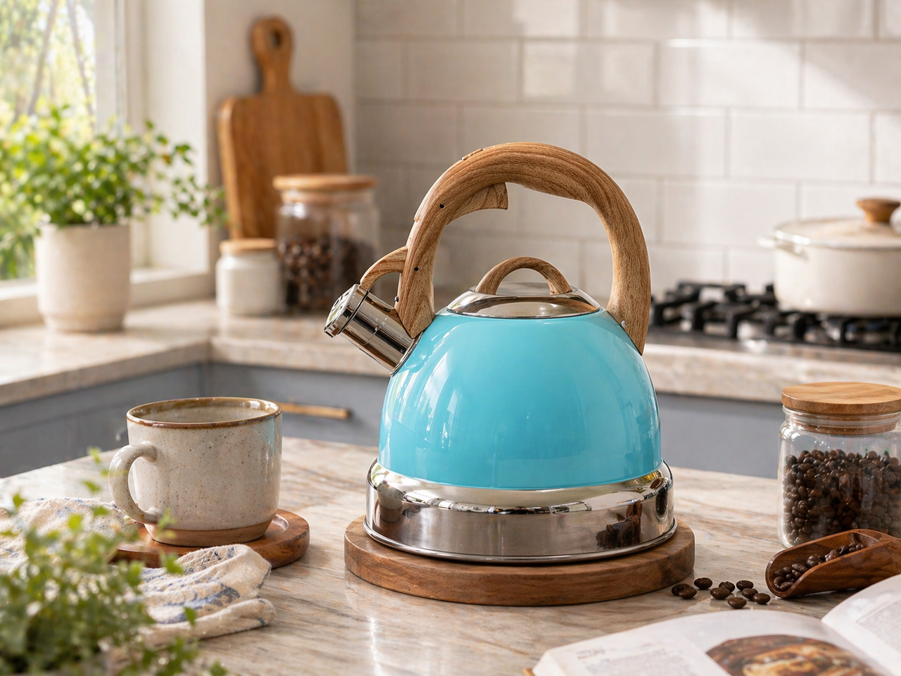 2.9L Whistling Kettle Stainless Steel Foldable Handle Camping Home Office Blue V498-KETTLEBLUE