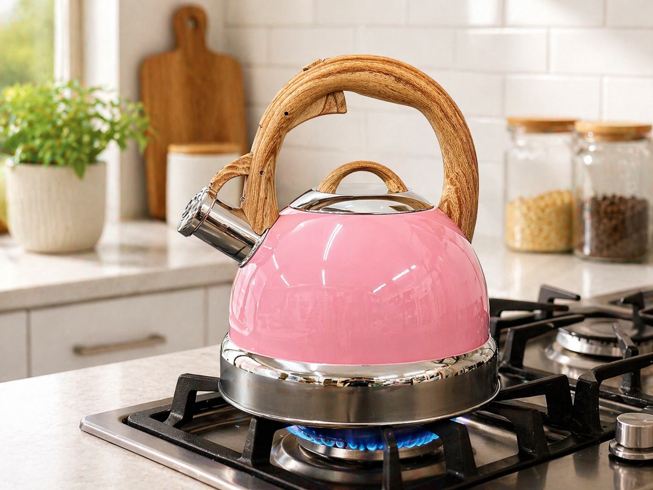 2.9L Whistling Kettle Stainless Steel Foldable Handle Camping Home Office Pink V498-KETTLEPINK