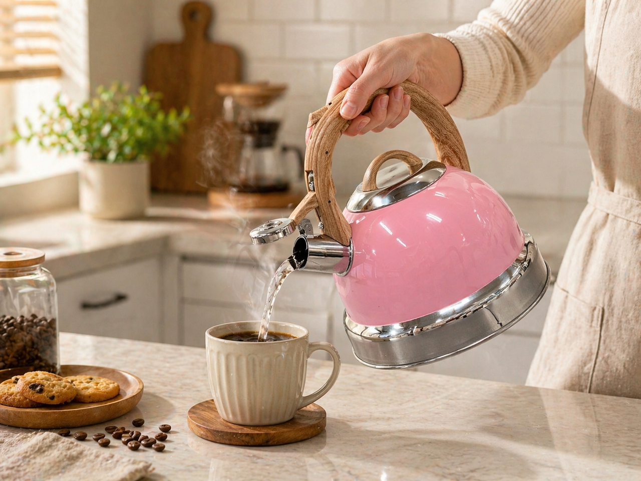 2.9L Whistling Kettle Stainless Steel Foldable Handle Camping Home Office Pink V498-KETTLEPINK